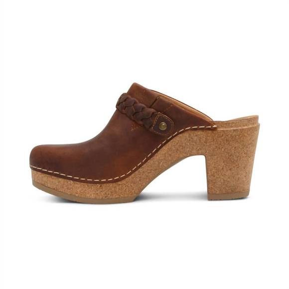 NEW AETREX women's corey heeled clog in brown - Picture 3 of 8